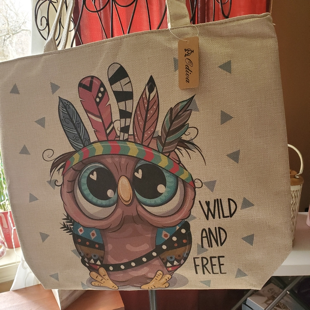 Popular owl graphics huge Tote zzipper/lined